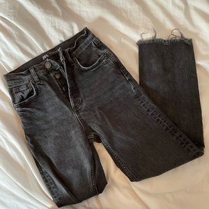 Zara black mom jeans with button fly & raw hem